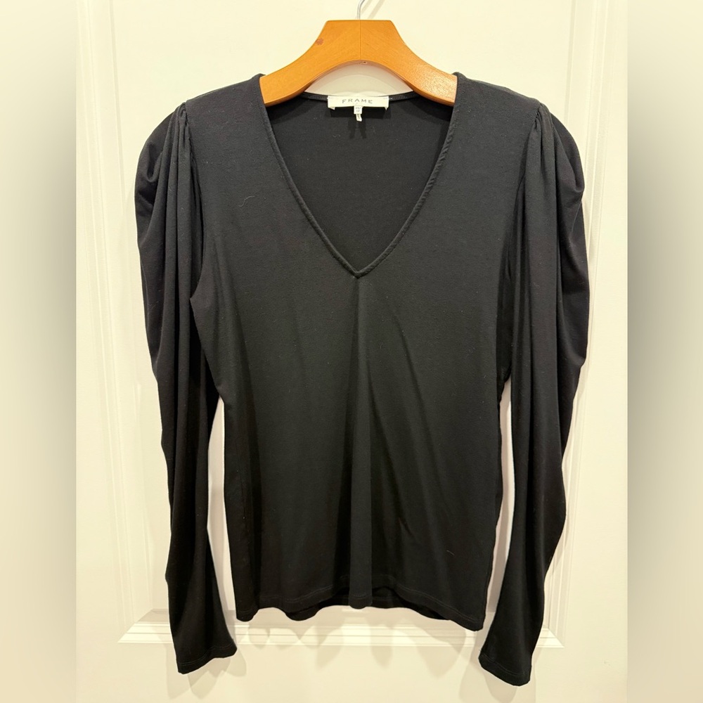 Frame Denim Classic Black Long Sleeve V-Neck Top
